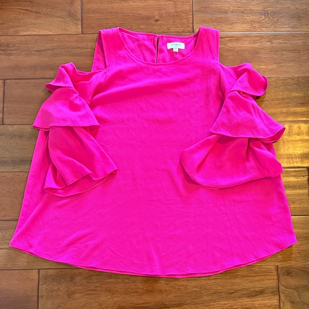Cold-Shoulder Ruffle Blouse - Hot Pink - Picture 3 of 6